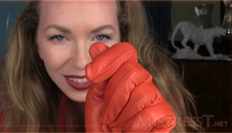 Mistress – T – Fetish Fuckery – Orange Leather Glove Handjob