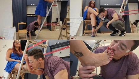 Electricist Foot Pervert Tricks Kiffa Worshipping Her Feet To Finish The Job Foot Fetish Foot Worship Soles Soles Licking with Kiffa Feet
