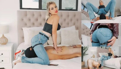 Beneath Blue Jeans Goddess Kim Uses Chastity Slave Object with Young Goddess Kim