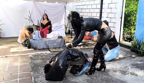 Captured and presented before the Cruel Queen K with Latin Beauties in High Heels