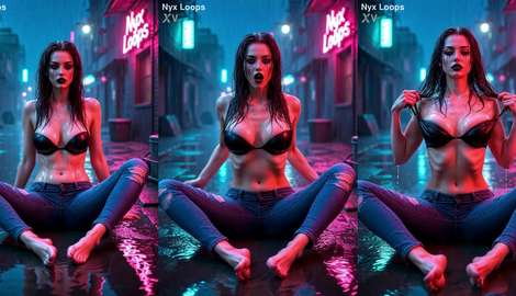 Brunette cyberpunk goth chick Nyx Loops in an alley - AI Generated 2026/HD