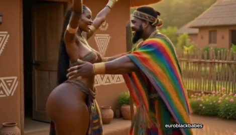 Sexy African AI ebony village maiden big boobs big ass seduced and raw fucked by handsome big dick prince. Hardcore creampie sex in traditional hut: blowjob, doggy, missionary, massive tits bouncing 2026/HD
