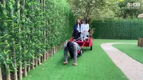 Two Chinese Girls pony boy riding in the yard - 2025/SD